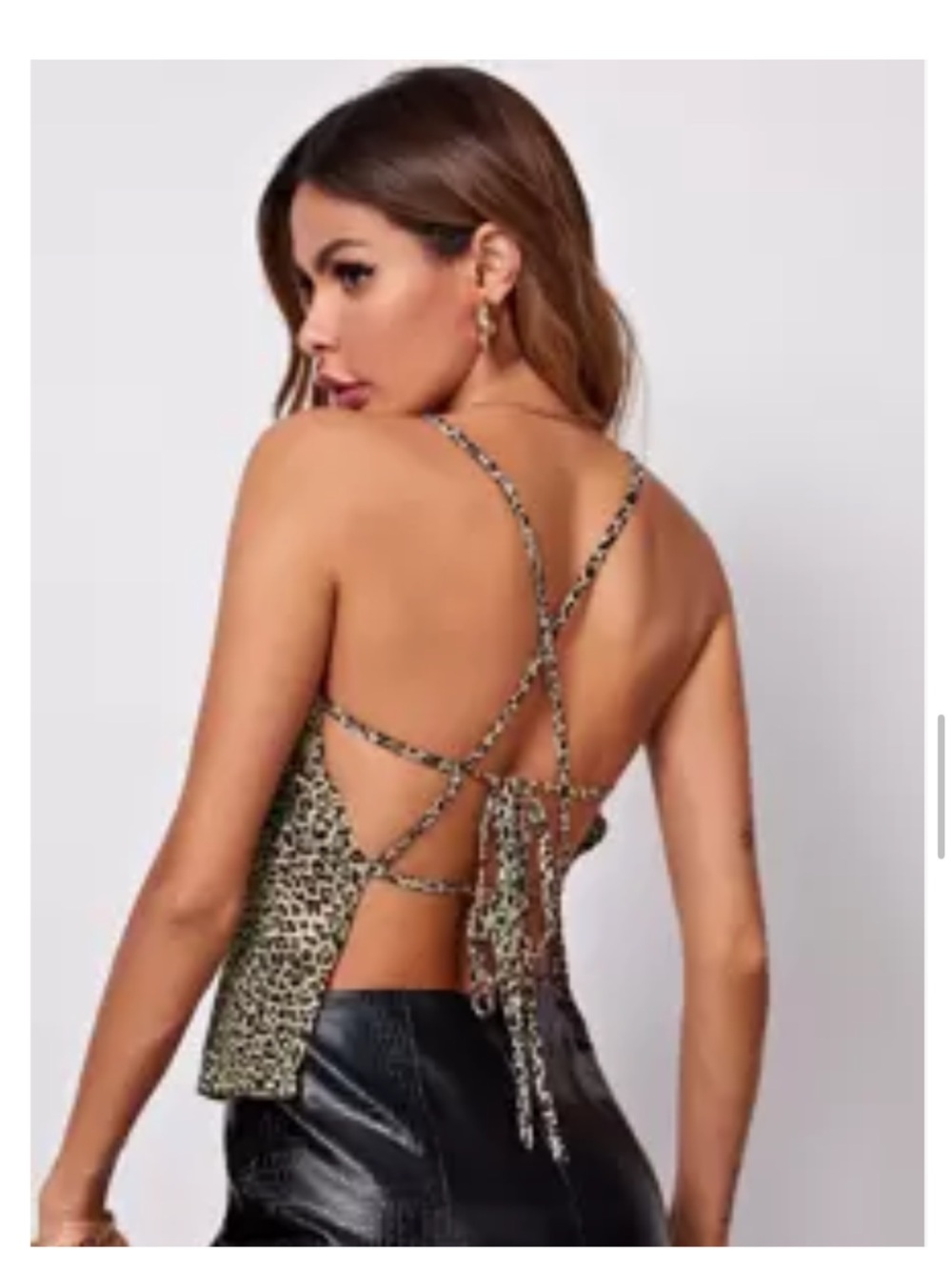 Strappy Leopard Print Back Tie Cami Top